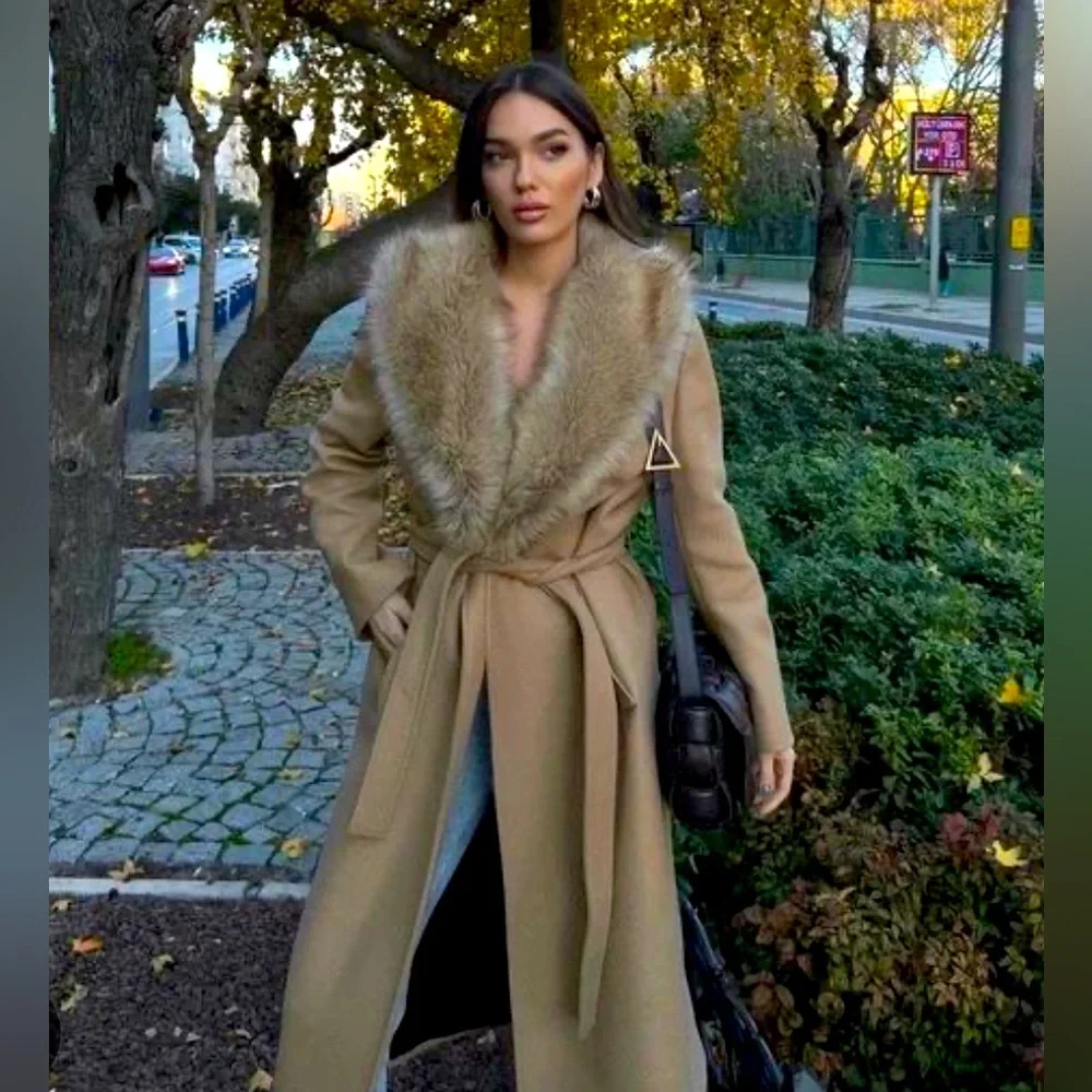 NEW w/o Tags Zara Long Wool Blend Coat Sz L - Picture 1 of 8